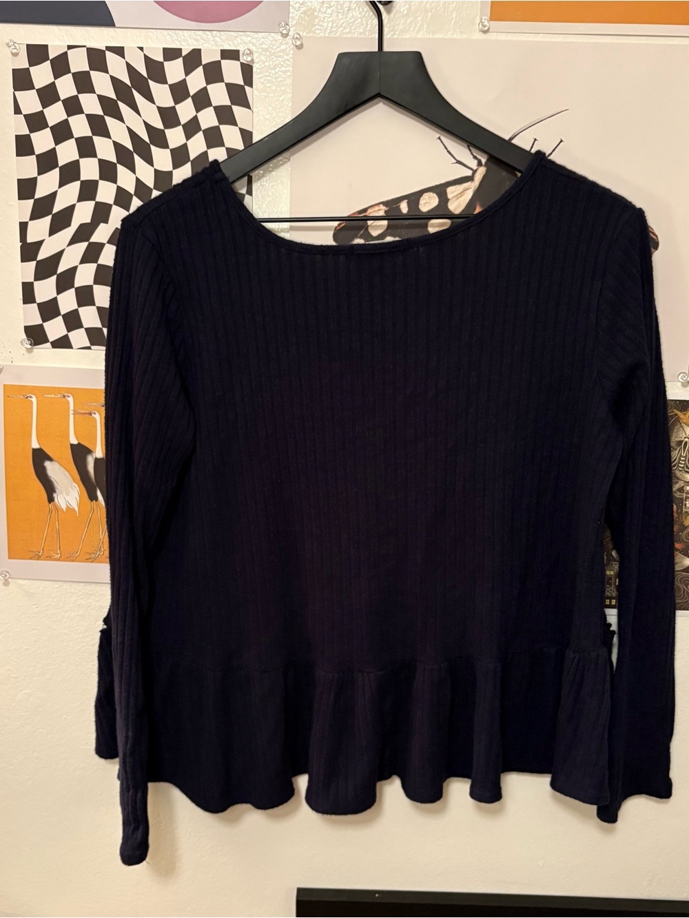 Altar’d State Navy Ribbed Ruffle Peplum Top Size M - Picture 5 of 6